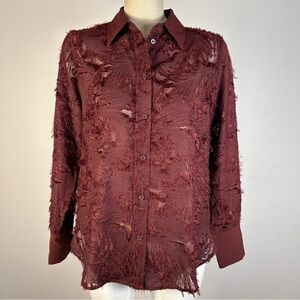 ❤️ H&M Burgundy Textured Button-Down Blouse S